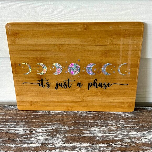 Moon "It's Just a Phase" Glitter Cutting Board Resin Wood Cutting Board Kitchen - Picture 4 of 8